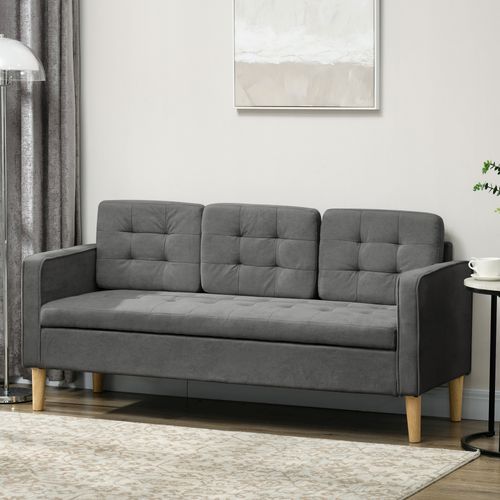 Canapé 3 Places Style Scandinave - Coffre Rangement Intégré - Bois Effilé Tissu Gris