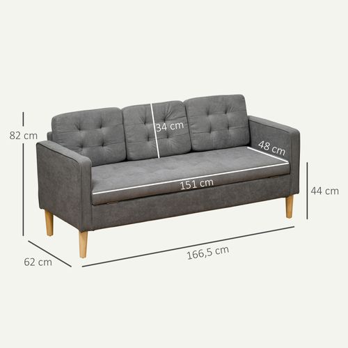 Canapé 3 Places Style Scandinave - Coffre Rangement Intégré - Bois Effilé Tissu Gris