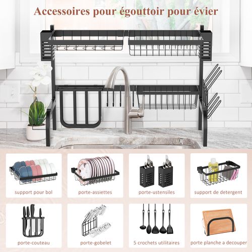 Égouttoir à Vaiselle - 9 Espaces De Séchage - Acier Noir