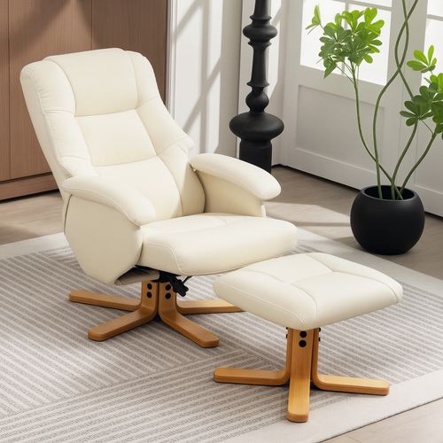 Fauteuil Relax Inclinable Pivotant Avec Repose-pied Crème