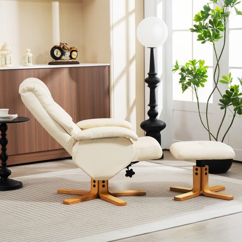 Fauteuil Relax Inclinable Pivotant Avec Repose-pied Crème