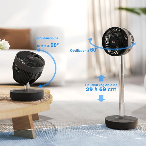 Ventilateur De Table Sur Pied 2 En 1 Oscillant Réglable Rechargeable 10 Vitesses