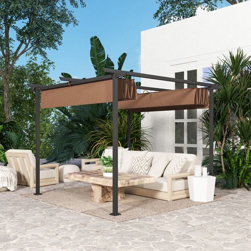 Pergola 3 X 3 M Métal Anthracite Toile Upf30+ Coulissante Rétractable Marron