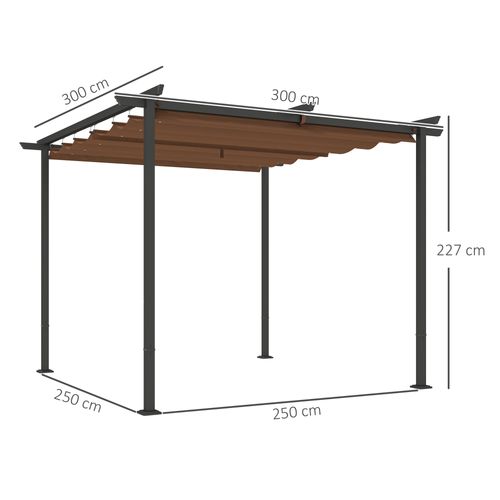 Pergola 3 X 3 M Métal Anthracite Toile Upf30+ Coulissante Rétractable Marron