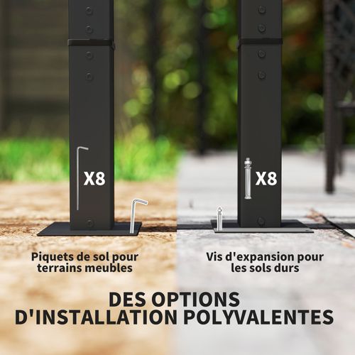 Pergola 3 X 3 M Métal Anthracite Toile Upf30+ Coulissante Rétractable Marron