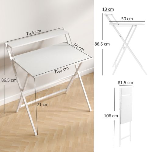 Bureau Informatique Design Pliable Avec Étagère Haute Blanc
