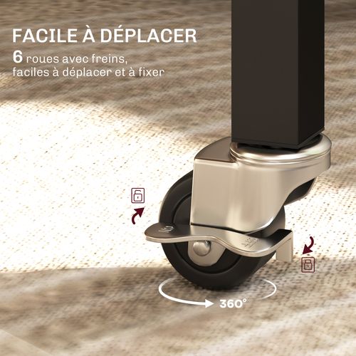 Table à Rabat Pliable Mobile 6 Pers. Acier Noir Effet Bois Vieilli