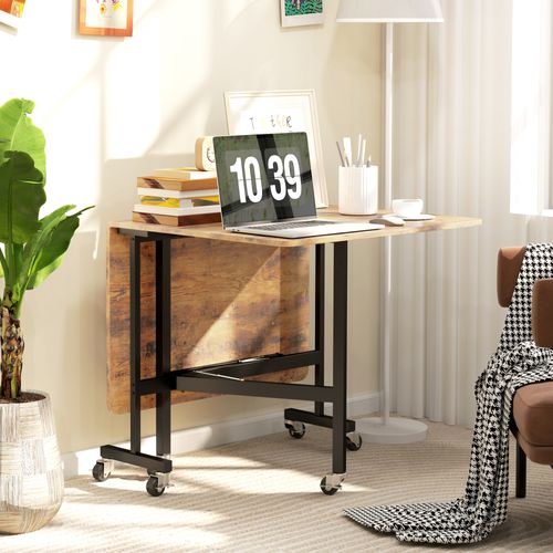 Table à Rabat Pliable Mobile 6 Pers. Acier Noir Effet Bois Vieilli