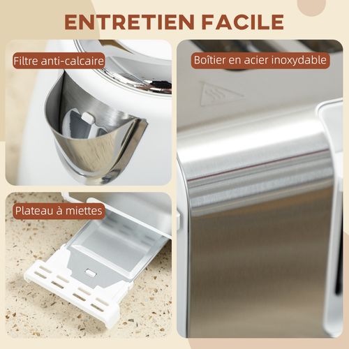Ensemble Bouilloire Et Grille-pain Vintage Blanc Acier Inox