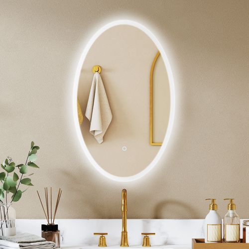 Miroir Salle De Bain LED Design Ovale 50 X 80 Cm Anti-buée Réglable