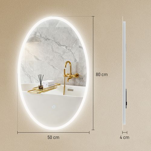 Miroir Salle De Bain LED Design Ovale 50 X 80 Cm Anti-buée Réglable