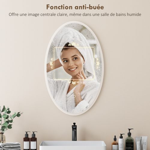 Miroir Salle De Bain LED Design Ovale 50 X 80 Cm Anti-buée Réglable