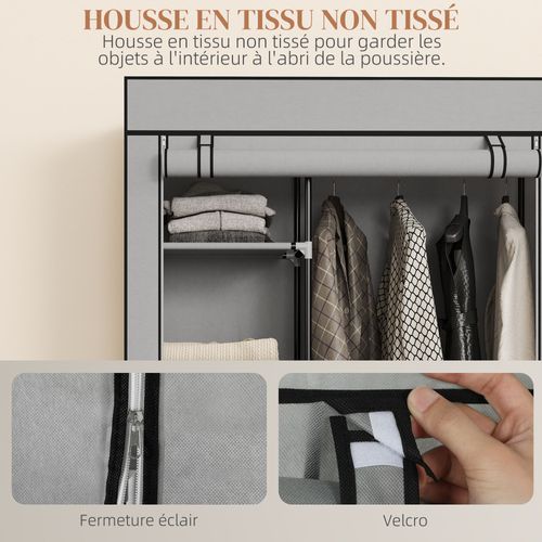Armoire Penderie Mobile Tissu - 5 Étagères, Penderie - Noir Gris
