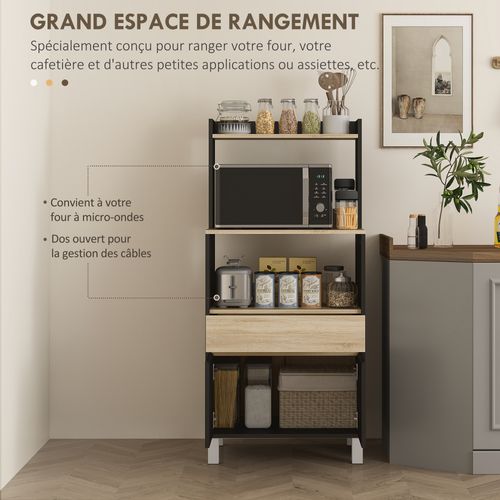 Rangement Desserte De Cuisine Micro-ondes 2 Portes Niches Tiroir Étagère