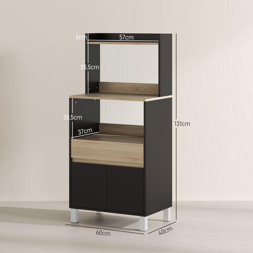 Rangement Desserte De Cuisine Micro-ondes 2 Portes Niches Tiroir Étagère