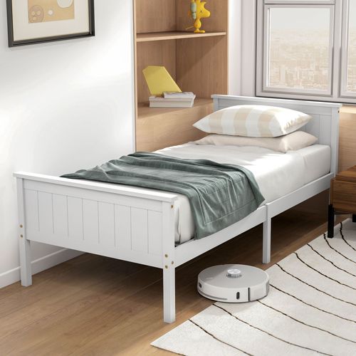 Lit Simple - Tête, Pied Et Sommier - 210l X 98l X 82h Cm - Compatible Matelas 90x190 Cm