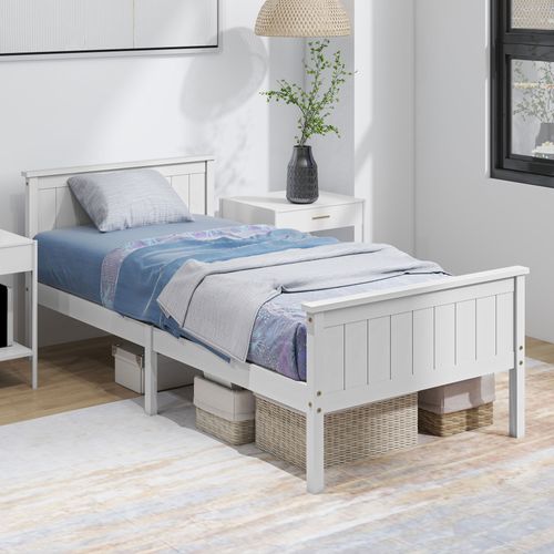 Lit Simple - Tête, Pied Et Sommier - 210l X 98l X 82h Cm - Compatible Matelas 90x190 Cm