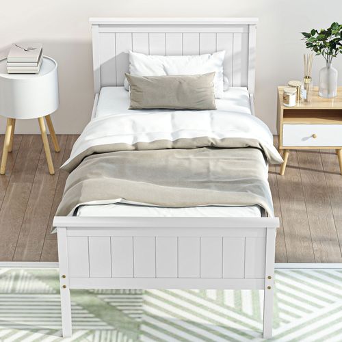 Lit Simple - Tête, Pied Et Sommier - 210l X 98l X 82h Cm - Compatible Matelas 90x190 Cm