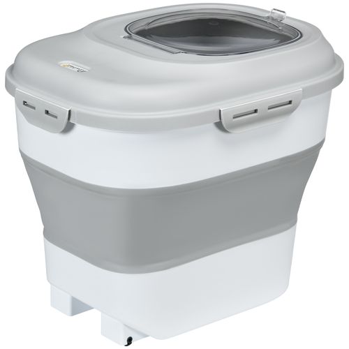 Conteneur à Croquettes Chien Chat Pliable 25l - Roulettes, Tasse, Bol, Cuillère - Gris