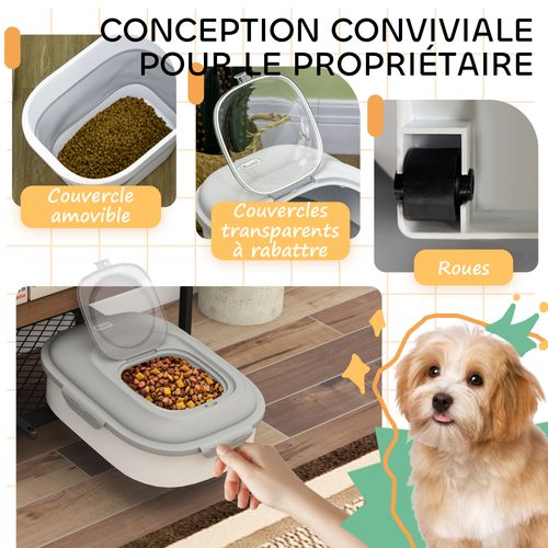 Conteneur à Croquettes Chien Chat Pliable 25l - Roulettes, Tasse, Bol, Cuillère - Gris