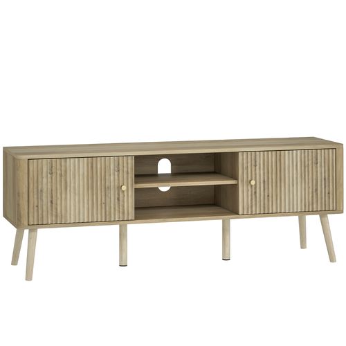 Meuble TV Design Effet Cannelé Naturel 2 Portes 2 Niches