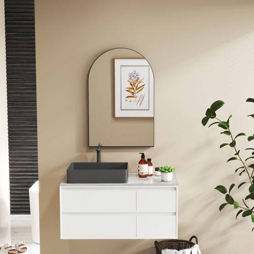 Miroir Mural Arqué 60 X 90 Cm Haute Définition Cadre Alliage Aluminium Noir