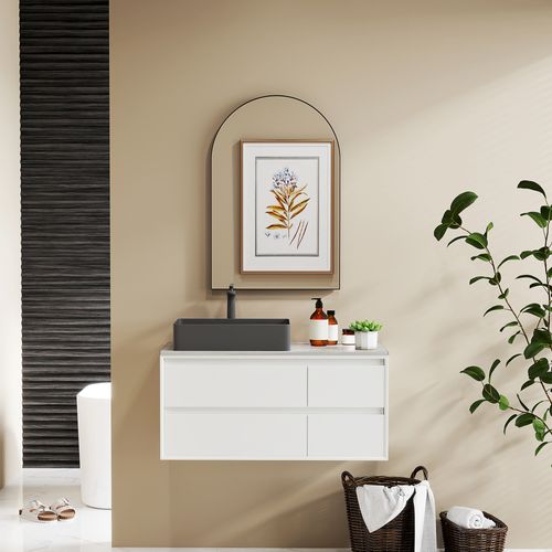 Miroir Mural Arqué 60 X 90 Cm Haute Définition Cadre Alliage Aluminium Noir