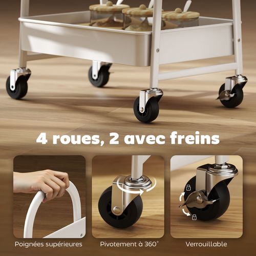 Desserte Style Nordique 3 Niveaux Effet Bois Clair Métal Blanc