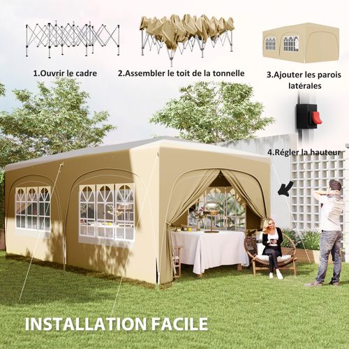 Tonnelle Barnum Pop Up Automatique 3x6 M Réglable Avec Accessoires