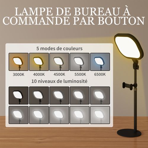 Lampe De Bureau LED Dimmable Réglable Port USB Noir