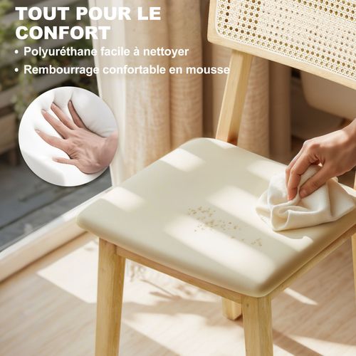 Lot De 2 Chaises De Salle à Manger Style Campagne Chic Dossier Effet Rotin Bois Hévéa