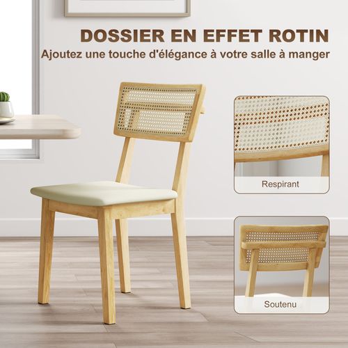 Lot De 2 Chaises De Salle à Manger Style Campagne Chic Dossier Effet Rotin Bois Hévéa