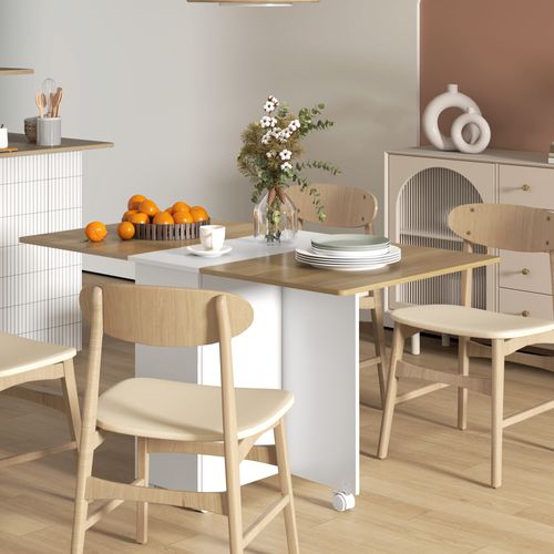 Table De Cuisine Rabattable 4-6 Personnes - 2 Tiroirs, Placard - Blanc Effet Bois