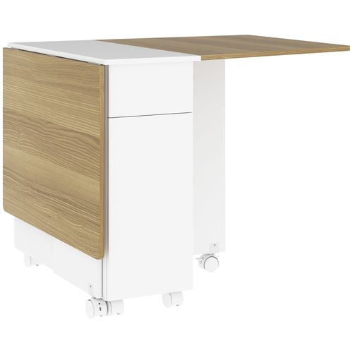 Table De Cuisine Rabattable 4-6 Personnes - 2 Tiroirs, Placard - Blanc Effet Bois