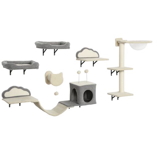 Arbre à Chat Design Mural Parcours Mural Pour Chat 6 Pièces Crème Gris