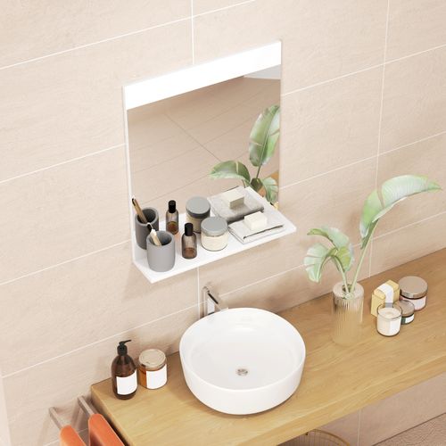 Miroir De Salle De Bain Mural Avec Étagère Intégrée Blanc