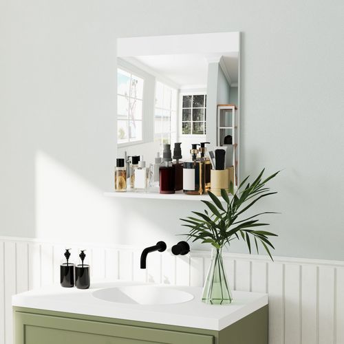Miroir De Salle De Bain Mural Avec Étagère Intégrée Blanc