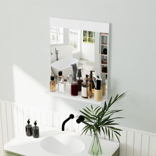 Miroir De Salle De Bain Mural Avec Étagère Intégrée Blanc