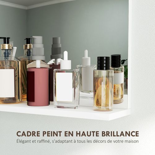 Miroir De Salle De Bain Mural Avec Étagère Intégrée Blanc