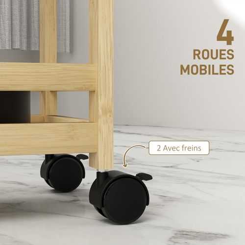 Desserte Salle De Bain Style Cosy Bambou Verni 3 Étagères Poignée