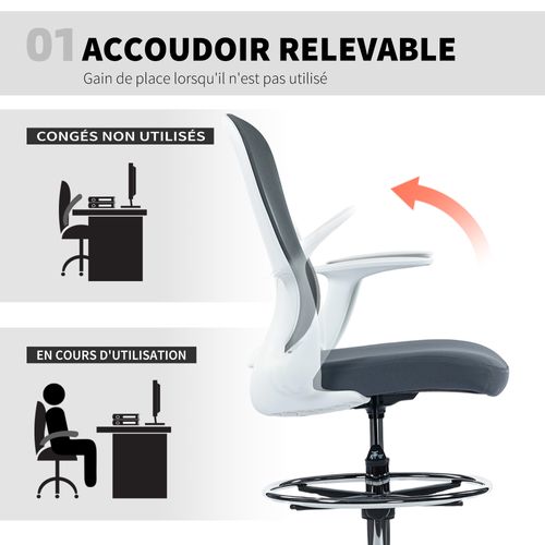 Chaise Bureau Ergonomique Assise Haute Réglable Accoudoirs Relevables Maille
