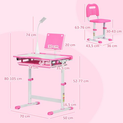 Bureau Enfant Avec Chaise Réglables Lampe Et Support Inclus