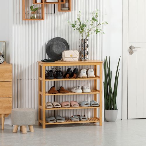 Étagère à Chaussures En Bambou 5 Niveaux Dim. 80 X 29 X 82 Cm