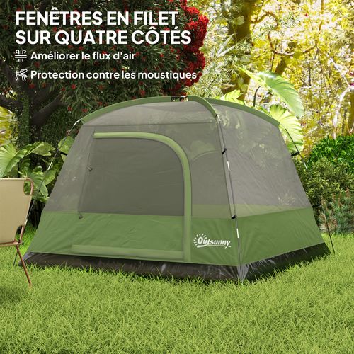 Tente De Camping 2-3 Personnes Fenêtres Poche Sac Transport Crochet Vert