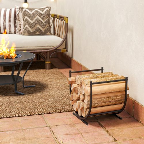 Range-bûches Design Incurvé Dim. 43 X 33 X 38 Cm Métal Époxy Noir