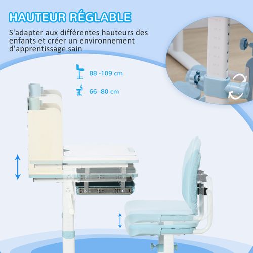 Ensemble Bureau Chaise Enfant Réglable Nombreux Rangements