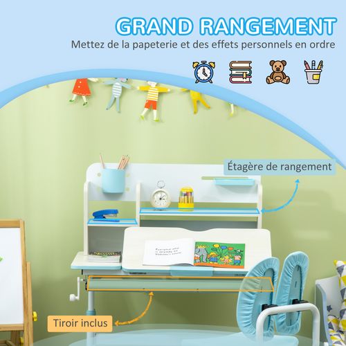Ensemble Bureau Chaise Enfant Réglable Nombreux Rangements
