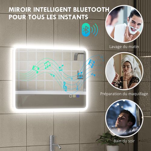 Miroir Lumineux LED 50 X 70 Cm Bluetooth Interrupteur Tactile Lumière Réglable