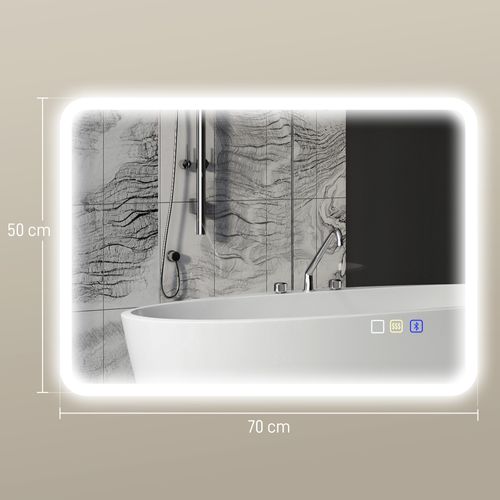Miroir Lumineux LED 50 X 70 Cm Bluetooth Interrupteur Tactile Lumière Réglable