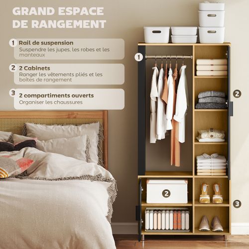 Armoire De Chambre Penderie Dressing Miroir Design Multi-rangement